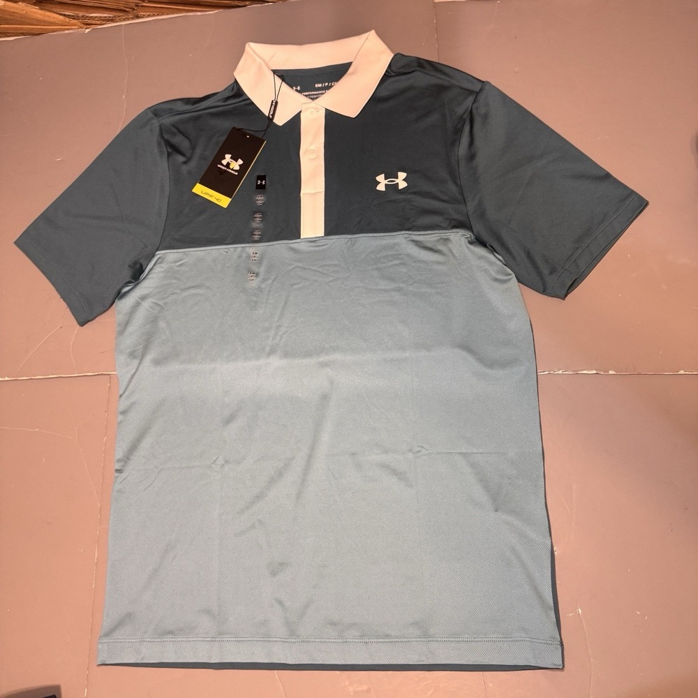 Under Armour UA Performance 3.0 Polo Shirt S Small Colorblock White Teal